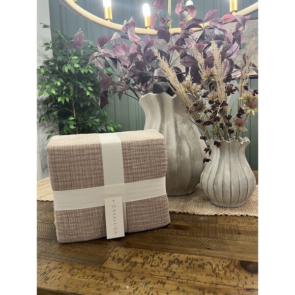 Full/Queen Textured Chambray Cotton Duvet & Sham Set Warm Brown - Casaluna NEW